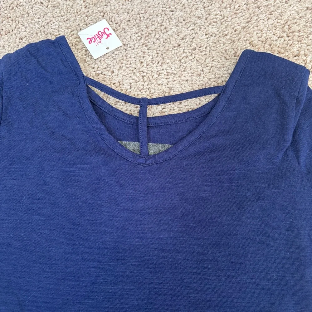 Justice Navy Tee with Flip Sequin Flower Design Size 8
